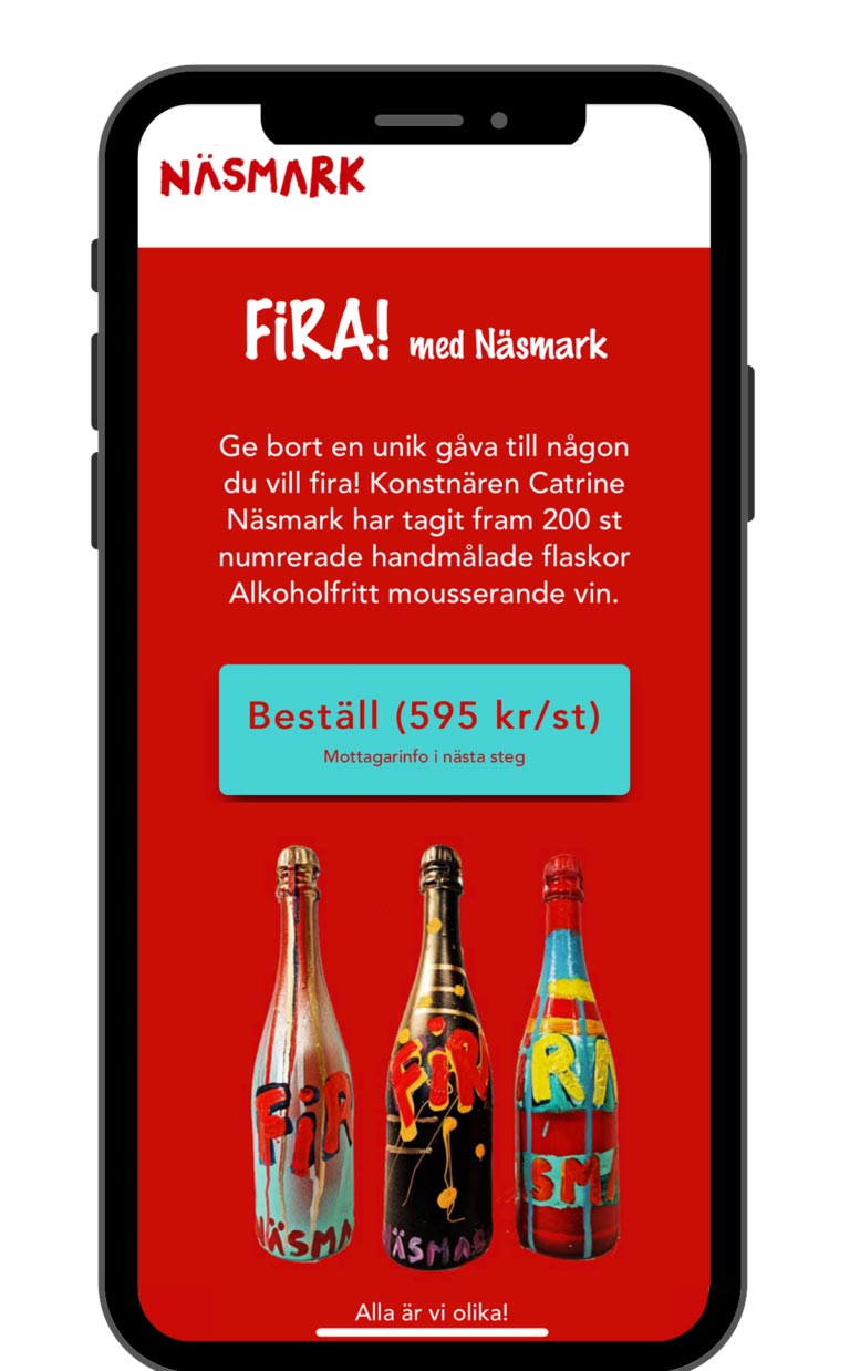 En mobiltelefon med erbjudande från Näsmark Galleri