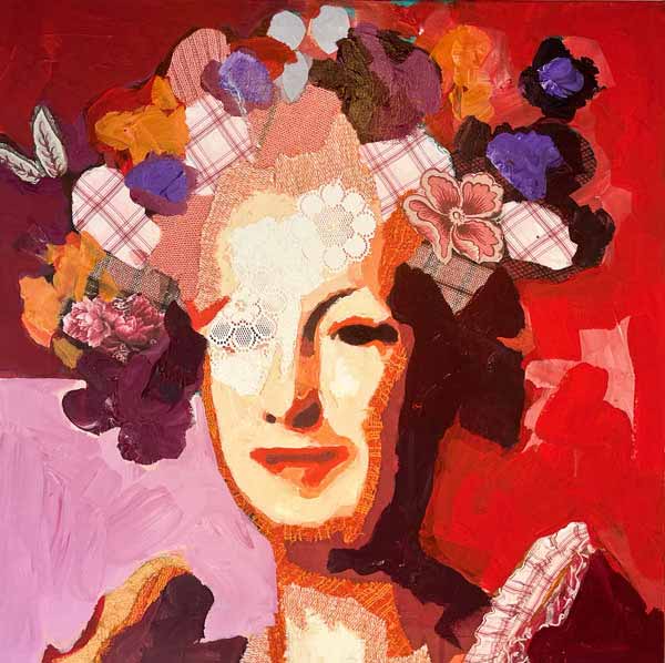 Maria A, kvinna med blommor i håret, tavla